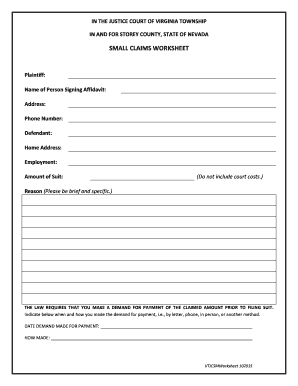 Small Claims Worksheet