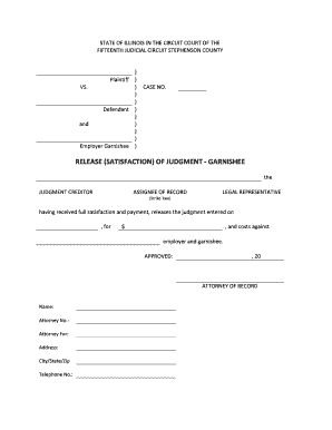 Release of Judgment Garnishee Form