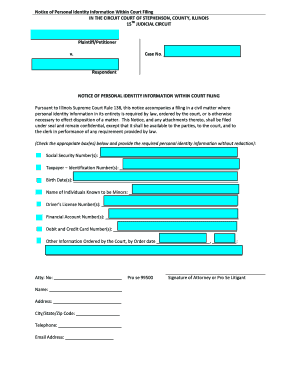 Notice of Personal Identity Information Within Court Filing