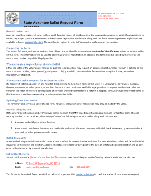 North Carolina Absentee Ballot Request Form