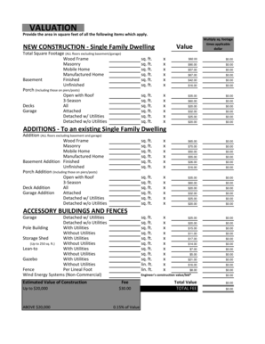 Construction Valuation Form