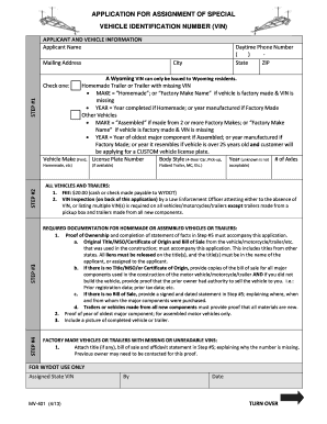 Wyoming Special Vehicle Identification Number Application