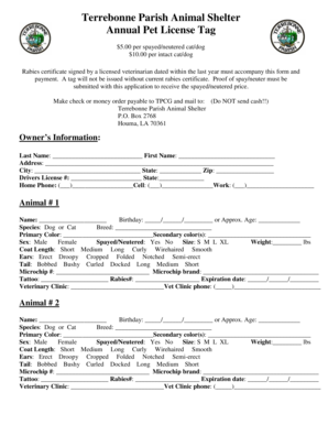 Terrebonne Parish Pet License Tag Application