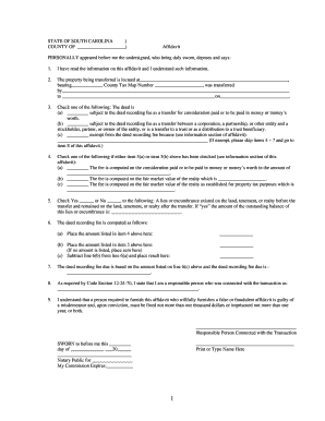 South Carolina Deed Recording Affidavit