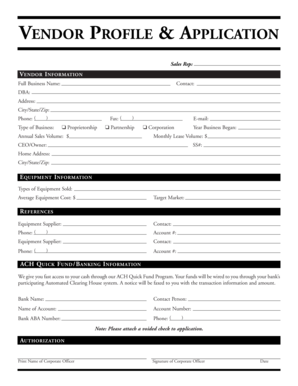 Vendor Profile and Application