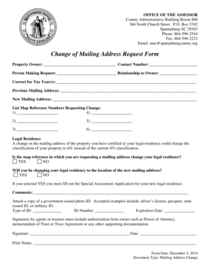 Spartanburg County Mailing Address Change Request Form