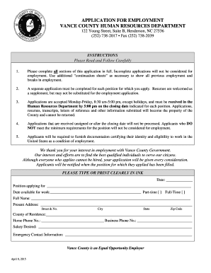 Vance County Employment Application
