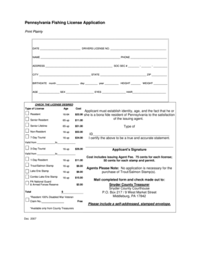 Pennsylvania Fishing License Application