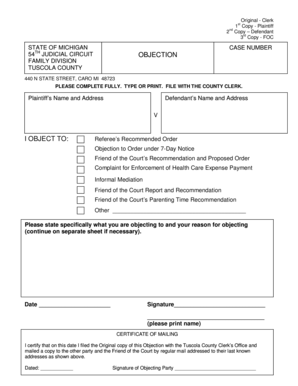 Michigan Objection to Court Order