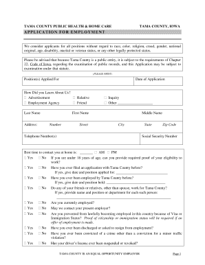 Tama County Employment Application Form