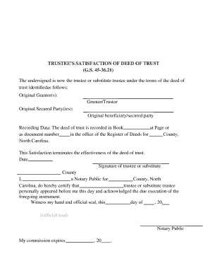 Trustee's Satisfaction of Deed of Trust