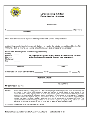 Virginia Landownership Affidavit