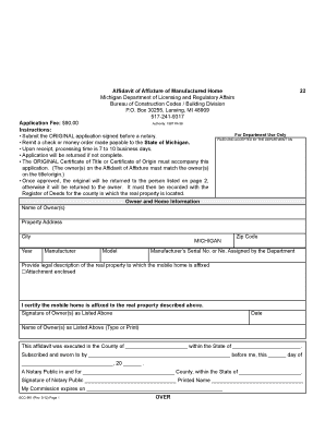 Affidavit of Affixture of Manufactured Home