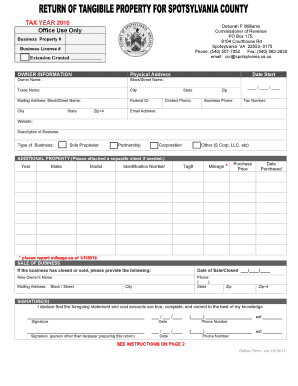 Spotsylvania Business Tangible Property Return