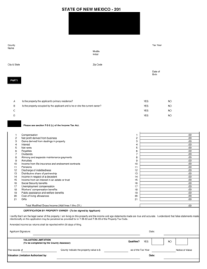 New Mexico Single Family Dwelling Tax Application
