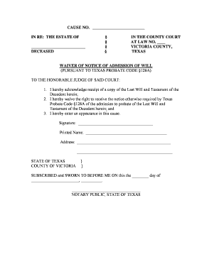 Waiver of Notice of Admission of Will