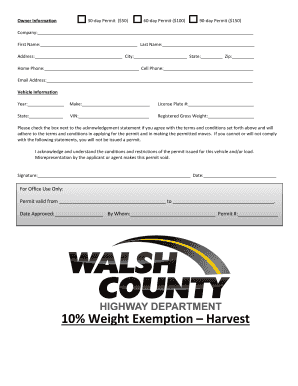 Farm Product and Solid Waste 10 Percent Weight Exemption Permit