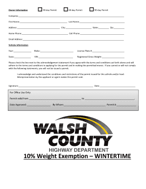 Wintertime 10 Percent Weight Exemption Permit