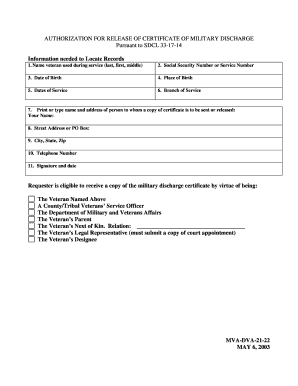 Authorization for Release of Military Discharge Certificate