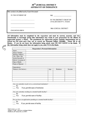 Affidavit of Indigence Texas