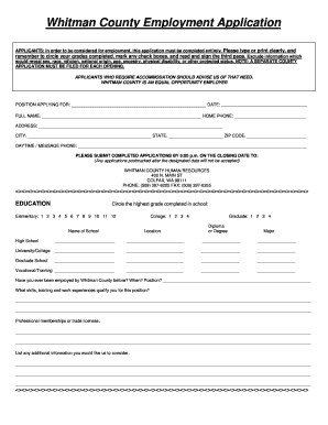 Whitman County Employment Application