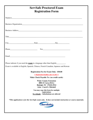 ServSafe Proctored Exam Registration Form