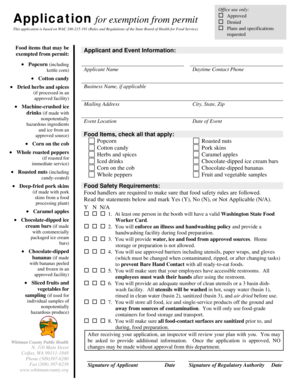 Washington State Food Service Exemption Application