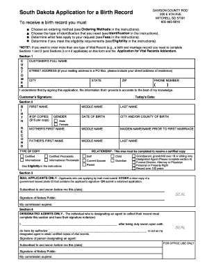 South Dakota Birth Record Application