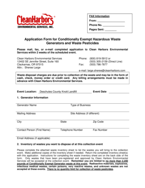 Application Form for Conditionally Exempt Hazardous Waste Generators