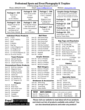 Sports Photography Order Form