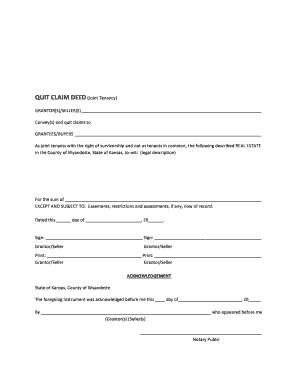 Quit Claim Deed Joint Tenancy