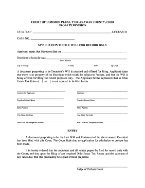 Ohio Will Filing Application