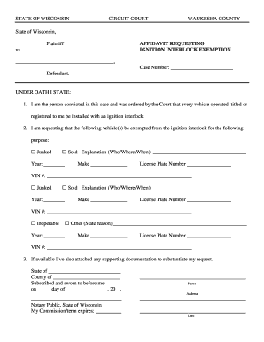 Wisconsin Ignition Interlock Exemption Affidavit