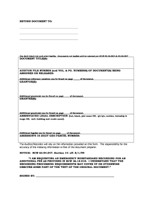 Washington State Emergency Nonstandard Recording Request