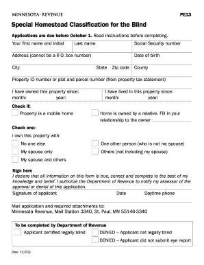 Special Homestead Classification for the Blind