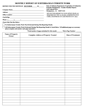 Alabama Termite Treatment Monthly Report Form