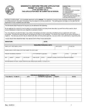 Minnesota Permit to Carry a Pistol Application
