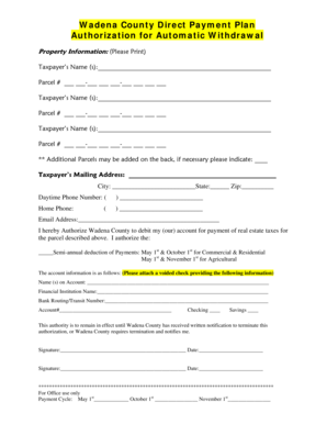 Wadena County Direct Payment Plan Authorization