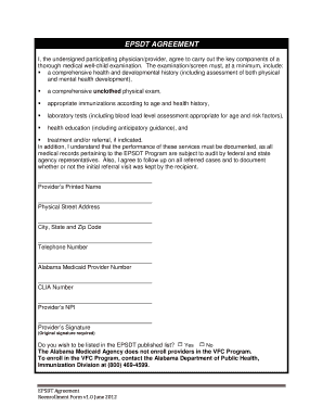EPSDT Well-Child Examination Agreement