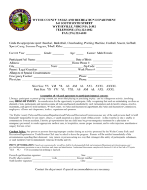 Wythe County Sports Program Registration Form