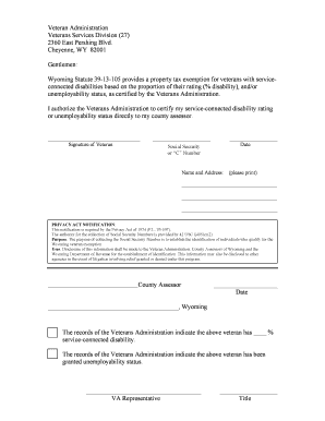 Wyoming Veteran Property Tax Exemption Form