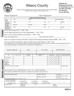 Wasco County Employment Application Form