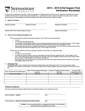 2015-2016 Child Support Paid Verification Worksheet