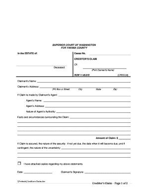 Washington Creditor's Claim Form