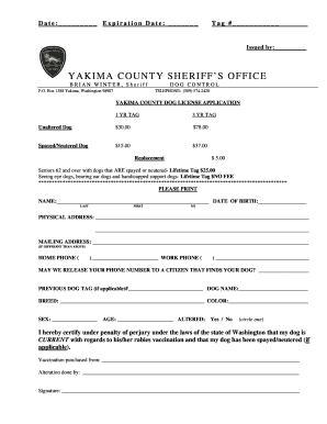 Yakima County Dog License Application