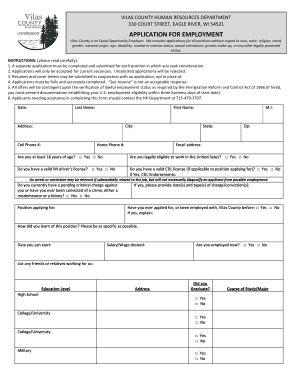 Vilas County Employment Application Form