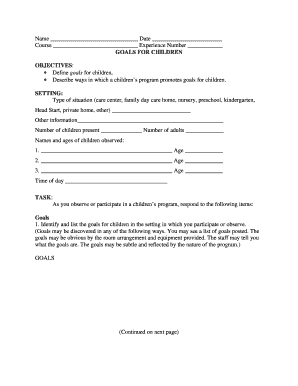 Childcare Program Goals Assessment Form