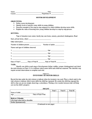 Motor Development Observation Form