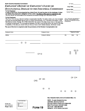 North Carolina Employer's Report of Employee's Injury