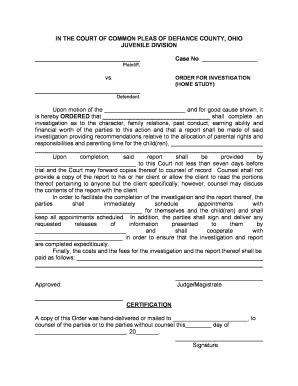 Order for Investigation Home Study
